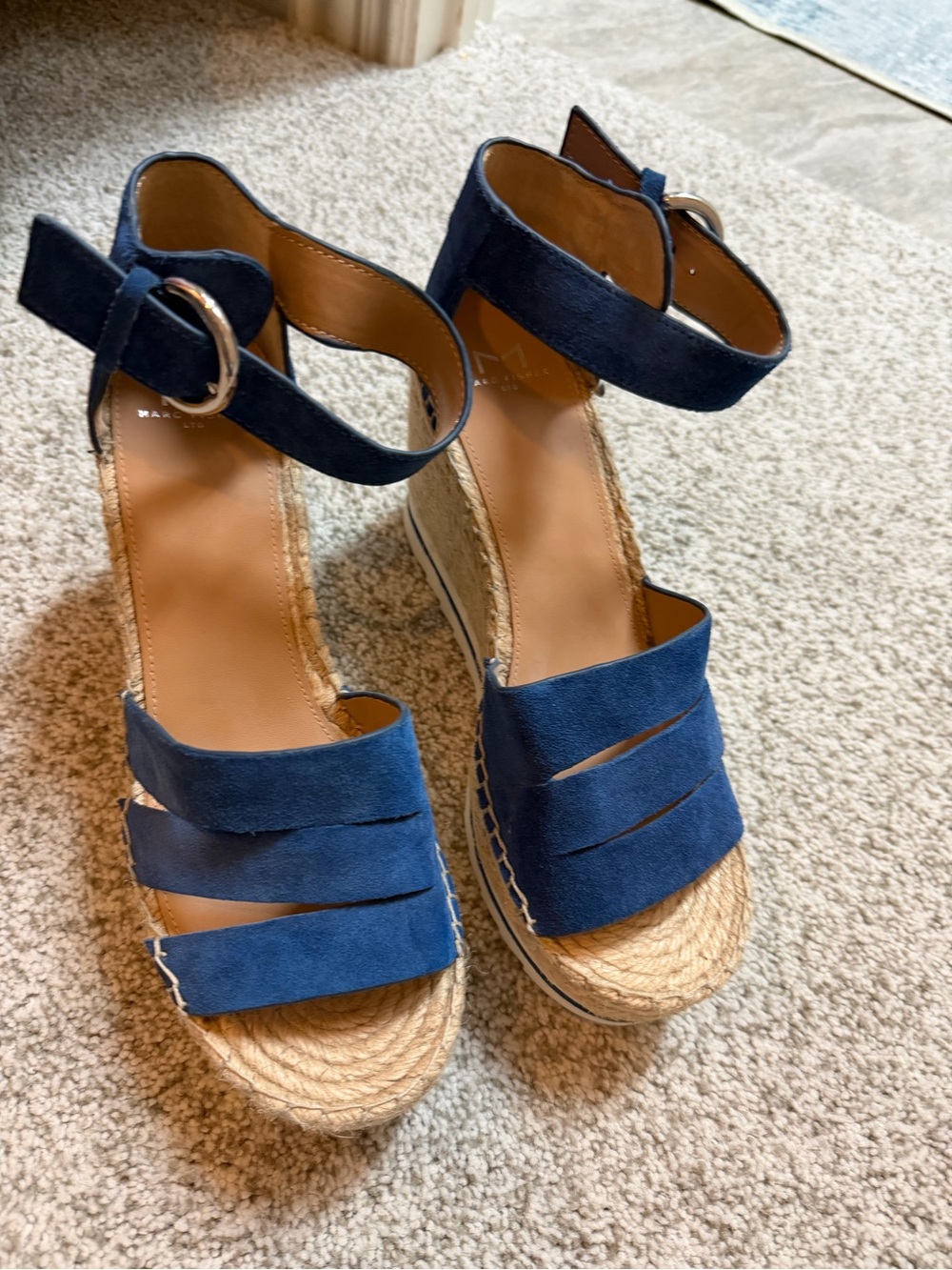 Women’s Royal blue Suede Espadrille Wedge Sandals with Ankle Strap